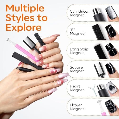modelones Cat Eye Magnetic for Nails,15PCS Cateye Rose Gel Nail Polish Magnet Tools Powerful Set Wand Magnet Valentine's Love-heart Nail Polish Square Round Magnet Stick Diverse Glassy Cateye Effect thumbnail 3