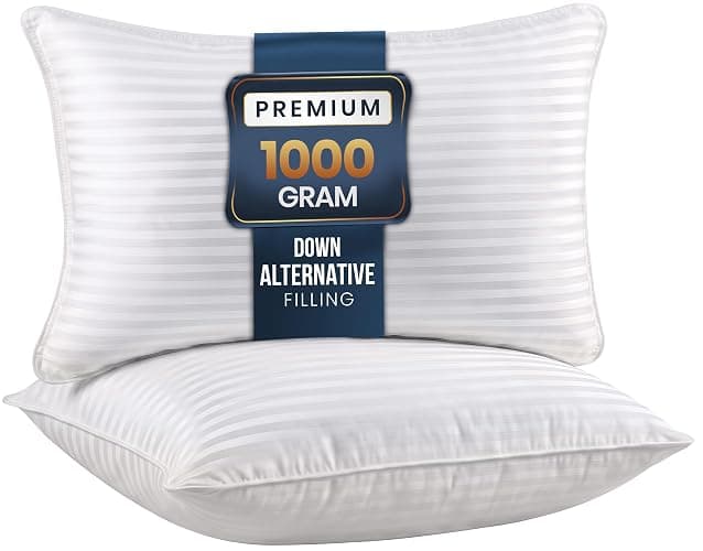 Utopia Bedding Hotel Bed Pillows for Sleeping, Pillows Queen Size Set of 2 | Down alternative pillows, cooling hotel quality, luxury comfort for back, side & stomach sleepers, Premium Stripes, White - Image 1