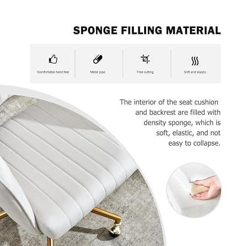 ECHINGLE Home Office Chair,Velvet Desk Chair,Ergonomic Adjustable 360 Swivel Vanity Chair for Home, Bedroom, Vanity Study(Beige) - Beige thumbnail 4