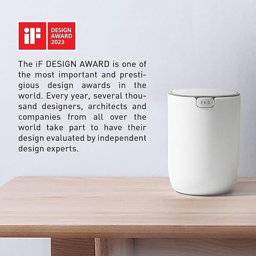 EKO Mini Desk Trash Can with Swing-Top Lid 0.4 Gallon Small Table Round Wastebasket for Office, Home, Car (White) thumbnail 8