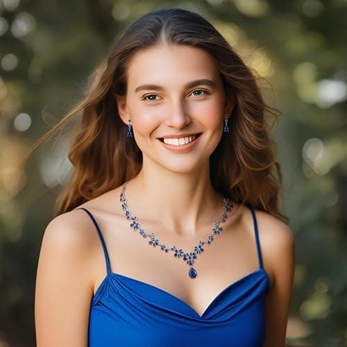 Hadskiss Jewelry Set for Women, Necklace Dangle Earrings Bracelet Set with White AAA Cubic Zirconia, Allergy Free Wedding Party Jewelry for Bridal Bridesmaid thumbnail 5