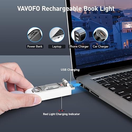 VAVOFO USB Rechargeable Bookmark Reading Light, Blue Light Blocking Amber LEDs for Bedtime Reading - Clip On, 9 Lighting Modes thumbnail 4