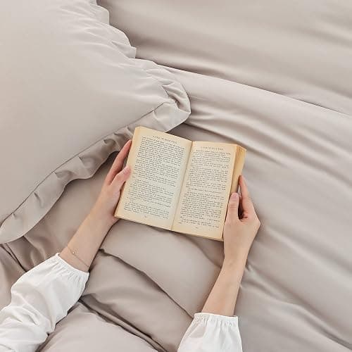 JANZAA Oatmeal Comforter Set Twin – Soft Microfiber, Lightweight All Season Bedding, Ruffle Shabby Chic Aesthetic, Breathable Cozy Bed Set with 1 Pillow Shams, Machine Washable thumbnail 8