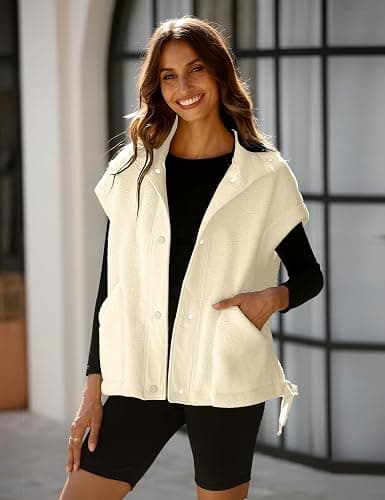 OPCAKM Women's Fuzzy Fleece Vest Sleeveless Sherpa Jacket | Button Down Gilet,Warm Outerwear with Pockets,Oversized Fall Winter Casual Outfits for Daily Wear and Going out thumbnail 2