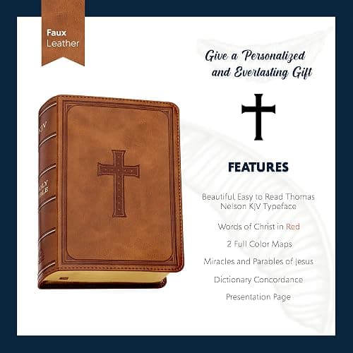 Personalized Compact Large Print Bible KJV Faux Leather Holy Bible Custom Name 3 Rows Of Text & Red-Highlighted Verses, Personal Gift for Christian & Religious Celebrations | Brown thumbnail 7