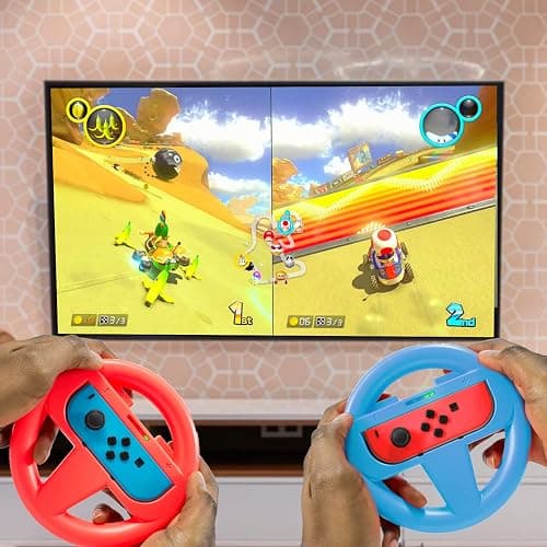 Orzly Steering Wheels for Nintendo Switch & OLED JoyCons, Racing Wheels for Mario Kart 8 Deluxe [Mariokart Switch Steering Wheel Joycon Controller Attachment Accessories] - TWIN PACK[1x Red & 1x Blue] thumbnail 8