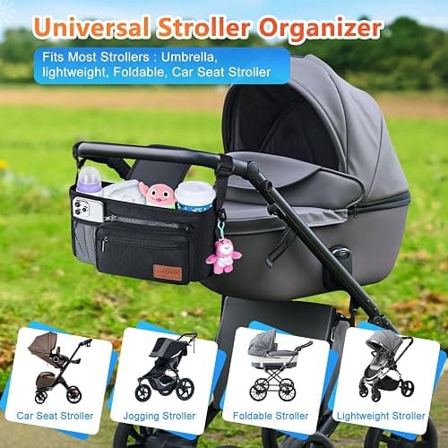 Guiseapue Pram Organiser Bag with Cup Holder: Large Capacity Pram Cup Holder with Non Slip Strap, Universal Stroller Bag, Pushchair Pram Accessories for Baby Buggy Doona, Nuna, Jogger, Bugaboo thumbnail 4