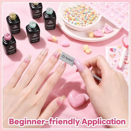 Beetles Jelly Gel Nail Polish Set, 6 Colors Pastel Pink Cat Eye Blue Purple Yellow Green Glitter Gel Polish Kit with Magnet Sticker Soak Off UV Gel Nail Art Salon DIY at Home Summer Gift for Women thumbnail 5