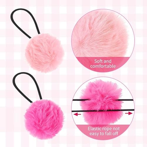 Lusofie 4 Pairs Pom Pom Hair Ties - 8pcs Baby Hair Pom Poms Halloween | Elastic Fluffy Hair Ties Hot Pink Hair Accessories ，Christmas Hair Pom Poms , fuzzy scrunchies thumbnail 5