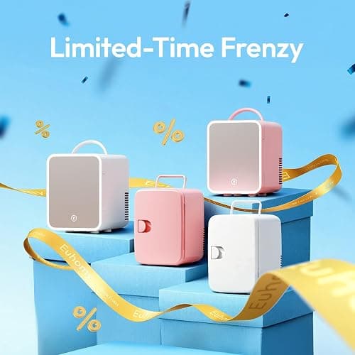 EUHOMY Skincare Fridge, 5 Liter Mini Fridge for Bedroom with Dimmable LED Mirror, AC/DC Portable Cooler & Warmer for Skincare, Cosmetics and Food, Makeup Fridge for Bedroom, Car & Office, White thumbnail 2