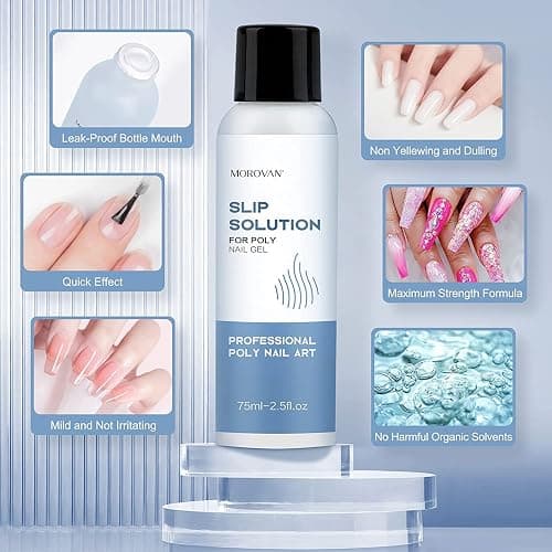 Morovan Nail Slip Solution Kit: 2.5 OZ Anti‑Stick Gel Liquid for PolyGel Nails with Dual‑Ended Brush & Nail Forms Ideal Easy Spread for Beginners thumbnail 3