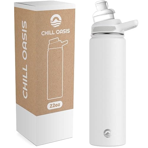 Chill Oasis Water Bottle | Compatible With Popular Flavor Cartridges | BPA Free, Leak Proof, Double-Walled Vacuum Insulated Stainless Steel, and Dishwasher Safe | Cold for 24 Hours (White, 22oz) - Image 1