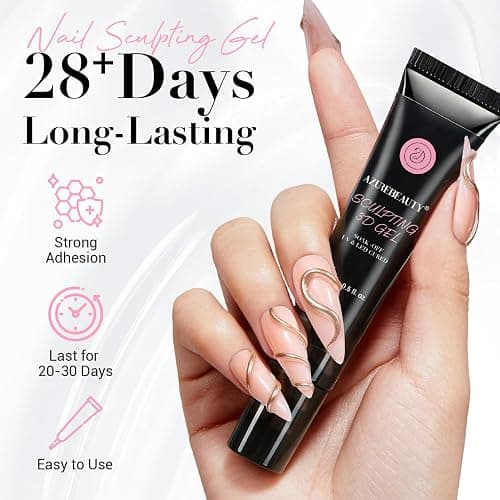 AZUREBEAUTY 3D Gel Nail Art, 15g Sculpting Gel for Nail Art, Molding, Clear | Rhinestones Glue for Gems Decoration Charms and Nail Design, Carving and Drawing, No Wipe, U V Light Required, DIY Salon Home thumbnail 5