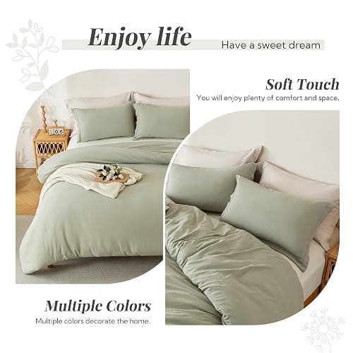 MILDLY Super Soft Duvet Cover - 100% Washed Microfiber October Mist Sage Comforter Cover Set 3 Pieces with Zipper Closure & Corner Ties (No Comforter) thumbnail 7