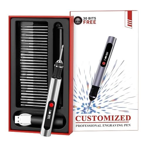 Kaibced Engraving Pen, Ultimate Cordless Engraving Pen for Artists & DIYers - Engrave 60+ Surfaces - Beginner Friendly- 30 Bits & Mastery Guide (Grey) thumbnail 2