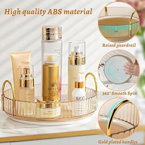 Makeup Organizer for Vanity 360 Rotating, Large Capacity Cosmetic Organisers for Lipsticks, Jewelry, Nail Care, Skincare, Perfume, Ideal Desk Organizer for Dresser, Bathroom and Kitchen(Gold, 1 Tier) thumbnail 5