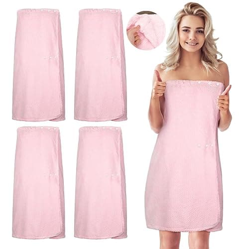 Tigeen 4 Pcs Spa Wrap Towel Wrap for Women Spa Robe with Adjustable Closure Elastic Top Lightweight Wraps for Bath Shower(M,Pink) - Image 1
