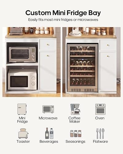 Mini Fridge Cabinet with Storage, Coffee Bar Mini Fridge Space, Outlet | LED Light, 20.9" Countertop Pantry, Liquor Wine Bar & Baker Rack, Microwave Shelf, Beverage Station for Kitchen, Dorm, Office thumbnail 4