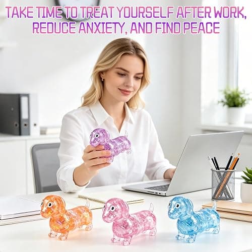 2Pcs Dachshund Squishy, Squishy Weiner Dog, Sparkly Gel Rainbow Sausage Dog Stretch Ball, Dachshund Squishy Stress Ball for Adults (Orange+Purple) thumbnail 5
