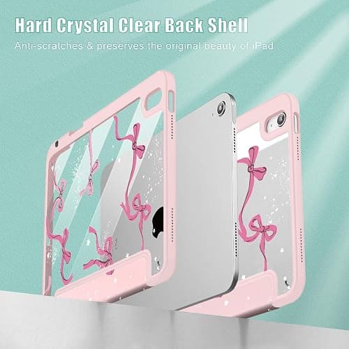 Tuiklol Case for iPad 11 inch (A16 Chip) 2025 Generation 11th / iPad 10.9 inch 2022 10th Gen, Buit in Pencil Holder with Shockproof Cover Clear Transparent Back Shell Auto Wake/Sleep, Bow-Pink thumbnail 4