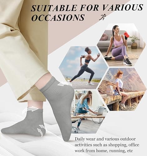 YSense Womens Ankle Socks 10 Pairs, Cotton Crew Gym Athletic Running Quarter Socks Women Men thumbnail 7