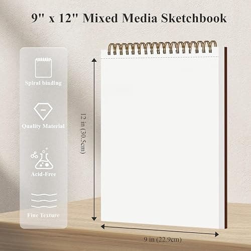 Mixed Media Sketchbook 9" x 12" - Multimedia Sketchbook Hardcover, Spiral Bound, 60 Sheets 98lb/160gsm Mixed Media Paper, Watercolor Sketch Books for Artist Supplies, Painting, Drawing & Art Supplies. thumbnail 2