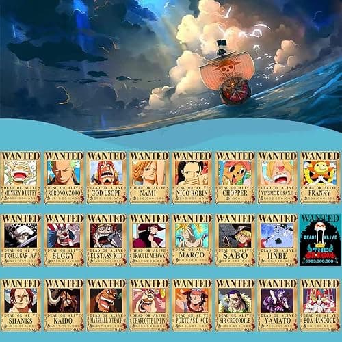 FIDRTH 25PCS Anime [OP] Wanted Posters 30×21cm, New Bounty Edition, Straw Hat Pirates Crew Nika Luffy 3 Billion, Zoro, Sanji, [OP] Anime Gifts(Retro) thumbnail 4