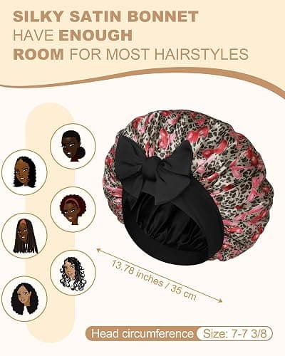 AWAYTR Double Layer Satin Bonnet for Women, Reversible Sleep Hair Wrap | Soft Satin Sleep Cap for Curly Hair, Anti-Frizz & Moisture Retention, Secure Elastic Tie Band for Daily Night Care thumbnail 3