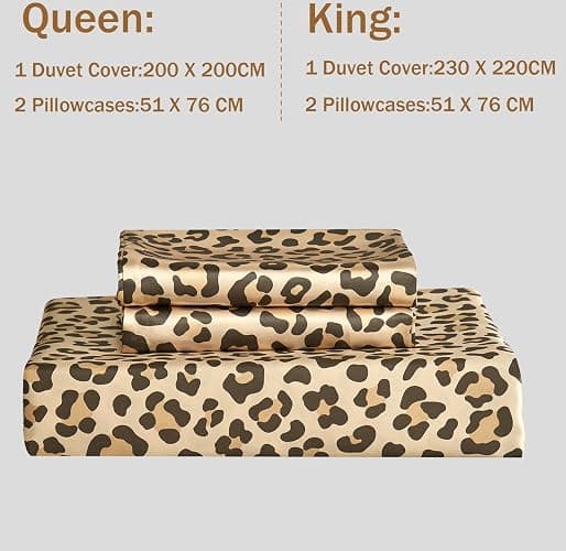 DuShow Satin Double Duvet Cover And 2 Pillowcases,3 Piece Satin Bedding Set,Soft Silky Cooling Duvet Cover Set, Satin Bed Sheets Double-Golden Leopard thumbnail 4