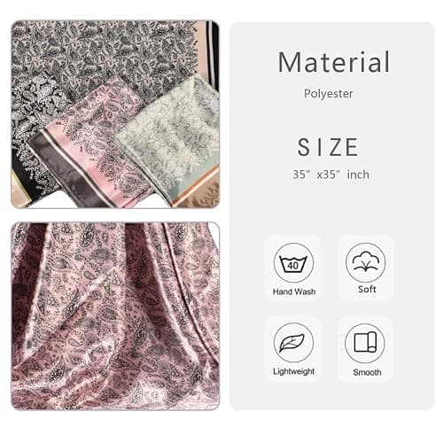 upeilxd 4Pcs Silk Head Scarves for Women Satin Hair Scarf 35”Large Square Bandana Silk Like Neck Scarf Shawl thumbnail 4