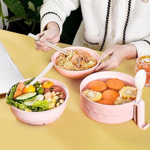 Layron Ramen Cooker Ramen Bowl Set with Chopsticks Microwave Noodle Bowl College Dorm Room Essentials for Girls for Boys Apartment Essentials (pink) thumbnail 7