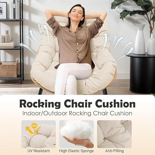 YWLVLI Giant Patio Rocking Chair, Indoor Outdoor Egg Freestyle Chair with Cushion and Frame, Comfortable Upholstered Rocking Chair, Modern Lounge Chair for Bedroom, Living Room thumbnail 5
