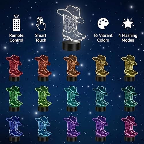 DAHEYMA Cowgirl Night Light, Cowgirl Gifts for Girls | 16 Colors Lights LED Dimmable Timer Lamp, for Birthday Xmas Western Stuff for Women Room Decor thumbnail 4