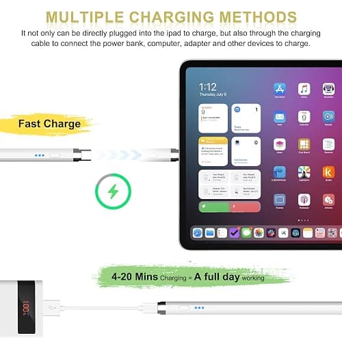 Pencil 1. Generation für iPad 2018-2025, 20 Mins mit USB-C Schnellladung & Neigung & Magnetische Absaugung, Stylus Pen für iPad 11-6 Gen, Air 3-5/M2/M3, Mini 5-6, Pro 11"/12,9"/13''M4 (Weiß) thumbnail 3