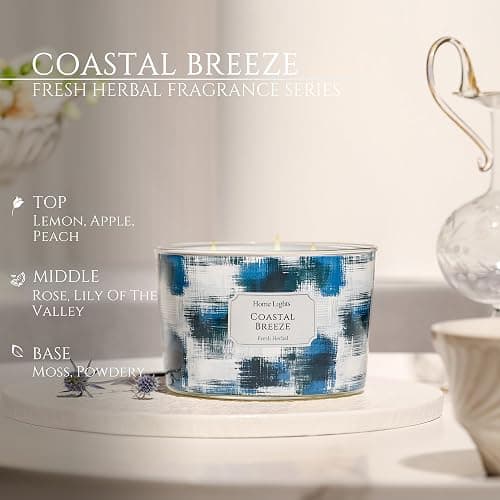 HomeLights Large jar Candle | 4-Wick Long-Lasting Scented Candles, 18oz Natural Soy Wax Candle for Home Scented, Scandinavian Minimalist Design Gifts for Women & Men, Coastal Breeze thumbnail 3