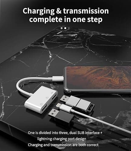 Lightning to USB Adapter OTG Cable Connector for iPhone Apple Splitter 13 12 11 mini Pro Max X Xs Ipad Male Converter and Charger Charge Female Port Camera Keyboard Mouse Adaptador para HUB Charging thumbnail 2