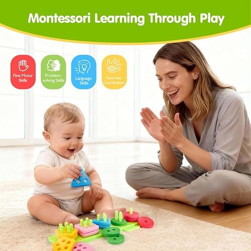 hahaland Silicone Sorting & Stacking Toys - Montessori Toys for 1 Year Old | Textured Soft Blocks, Shape Sorter, Color Sorting for Toddlers 1-3, Learning Sensory Baby Toy 1st One Year Old Birthday Gifts thumbnail 6