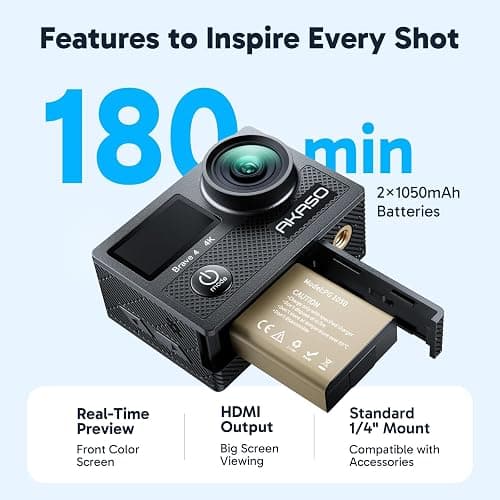 AKASO Brave 4 Action Camera 4K 30fps with 64GB MicroSD Card Bundle | 20MP EIS WiFi 170° FOV 5X Zoom Waterproof Underwater Camera for Snorkel, Travel, Bicycle, Helmet, Motorcycle Accessories Kit thumbnail 8