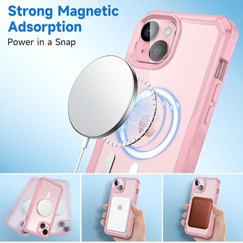 seacosmo for iPhone 15 Case, Full Body Bumper with Built-in 9H Tempered Glass Privacy Screen and Camera Lens Protector, Compatible with MagSafe, Shockproof 15 Phone Case, 6.1", Pink thumbnail 8