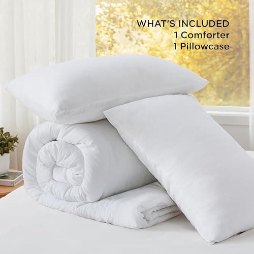 Bedsure Twin/Twin XL Comforter Set, White Soft Prewashed Bedding for All Seasons, 2 Pieces GentleSoft™ Warm Down Alternative Bed Set, 1 Lightweight Comforter (68"x88") and 1 Pillowcase (20"x26") - Twin/Twin XL - 02 - White thumbnail 6
