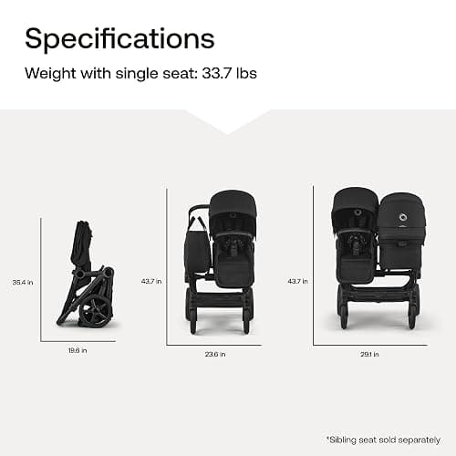 Bugaboo Donkey 6 Single-to-Double Convertible Stroller - Heritage Black | Side-by-side design, newborn and toddler use, XL storage basket, one-hand steering thumbnail 2