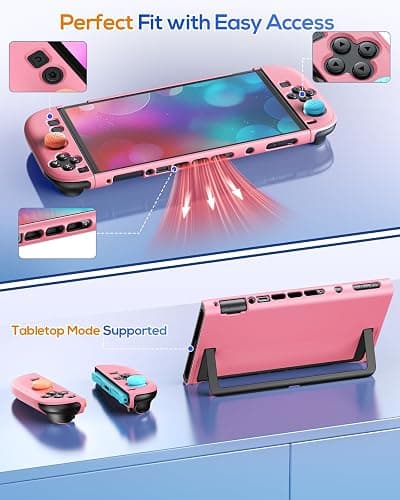 FYOUNG Switch 2 Case Pink, Slim Protective Hard Shell for Nintendo 2 | Switch 2 Accessories with Screen Protector, 8 Thumb Grip, Scratch&Shock Protection Cover (Solid Pink, Switch 2 7.9inch) thumbnail 3