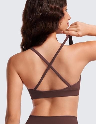 CRZ YOGA Butterluxe Deep V-Neck Sports Bras for Women - Spaghetti Strap Criss Cross Padded Top Low Coverage Wireless Yoga thumbnail 2
