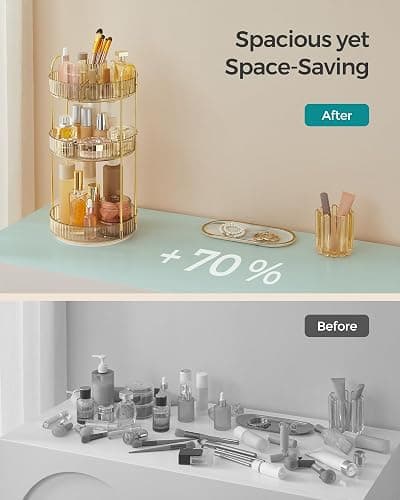 SONGMICS Makeup Organizer, 3-Tier Round Rotating Skincare Organizer Countertop, Customizable, Toiletries Vanity Organizer, Lazy Susan, Christmas Gift, Champagne Gold UJKA011A01 thumbnail 7
