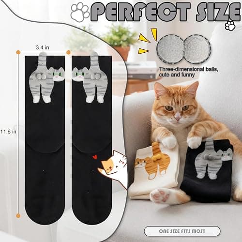 wotemlur Women's Cat balls Socks, White Elephant Gift for Cat Lovers | Made From 90% Cotton and 10% Spandex for Softness and Stretch，Suitable for Everyday Wear,Stocking Stuffer for Cat Lovers thumbnail 4