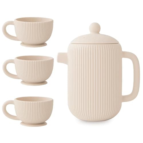 mushie Silicone Baby Tea Play Set | 4 Pieces Kitchen Play Toys for Toddlers 10 Months+ (Shifting Sand) - Image 1
