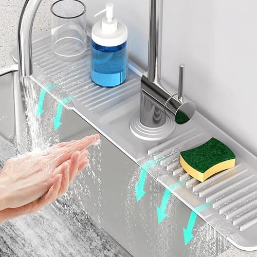 24 Inch Longer Faucet Mat for Kitchen Sink [5°Slope Fast Self-draining]Bathroom Kitchen Sink Splash Guard Silicone Sink Faucet Mat Splash Guard Kitchen Sink Area Tidy Splash Faucet Guard Draining Mat - Image 1