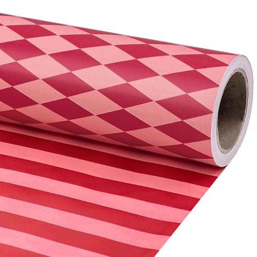 RUSPEPA Reversible Wrapping Paper Roll for Girls, Mini Roll, Red and Pink Stripes and Diamond Pattern, Holiday Gift Wrap for Christmas, Valentine's Day, Merry Market Gifts, 17 Inches x 16.4 Feet thumbnail 2