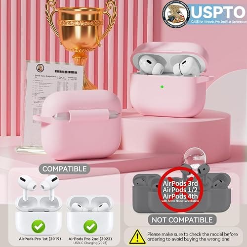 for AirPods Pro 2 Case, TNSNK Soft Silicone Case Cover Compatible with Airpods Pro 2nd/1st Generation for Women Girly, Pink iPod Cases with Cleaning Kit & Keychain, Anti-Scratch, Shockproof thumbnail 2