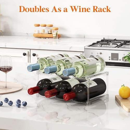 Lifewit Stackable Bottle Storage Organizer, Clear Freestanding Wine Holder for Cabinet, Large Slot Water Bottle Tumbler Cup Organizer for Pantry, Plastic Wine Rack for Fridge Cellar, 2Tier Hold 6 thumbnail 2